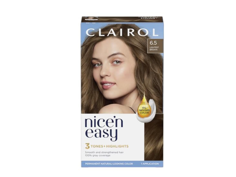 Clairol Nice'n Easy 3 Tones+Highlights Permanent Hair Color, 6.5 Lightest Brown, 1 Application