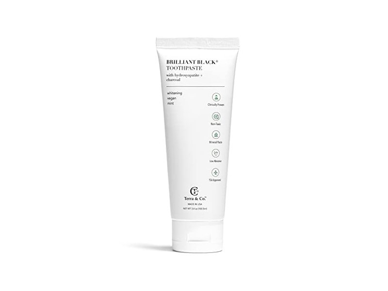Terra & Co. Brilliant Black Toothpaste, Hydroxypatite + Charcoal Mint, 3.4 oz/100.5 mL