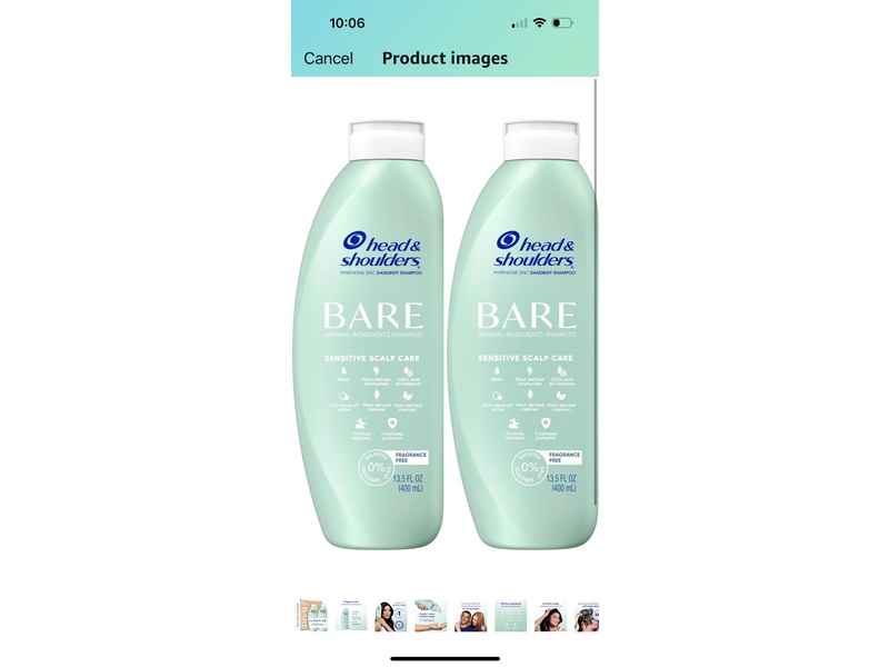 Head & Shoulders Bare Minimal Ingredients Dandruff Shampoo, 13.5 fl oz/400 mL, 2 Pack