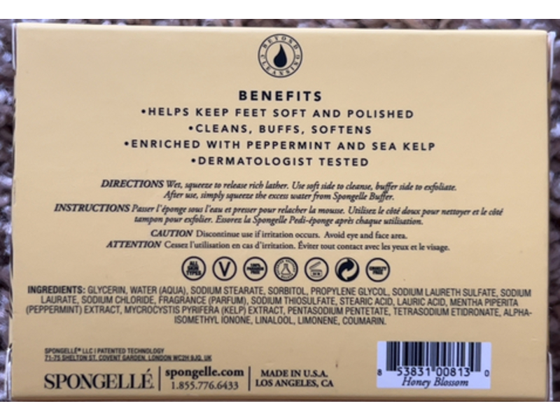 Spongelle Pedi-Buffer Cleanse, Exfoliate & Polish Feet, Honey Blossom, 3 oz/85 g