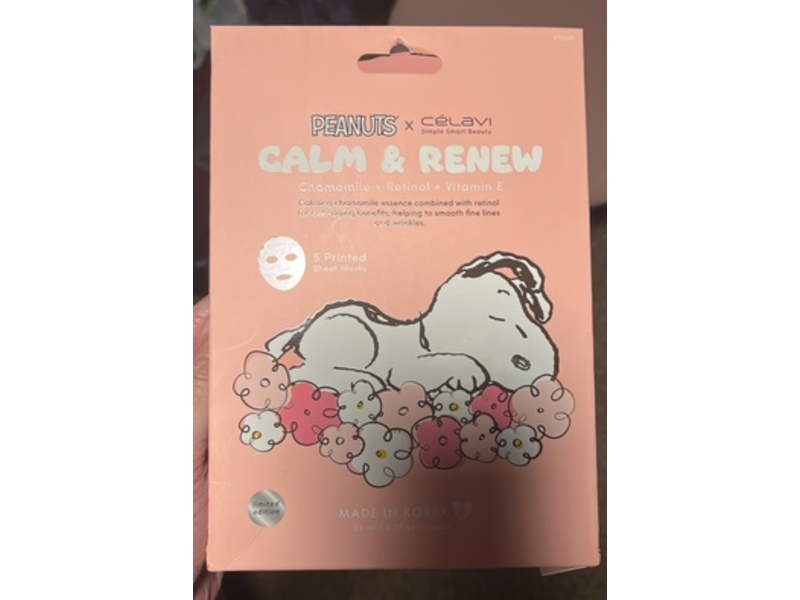 Peanuts X Celavi Calm & Relax Sheet Mask, 0.77 oz/23 mL, 5 Count