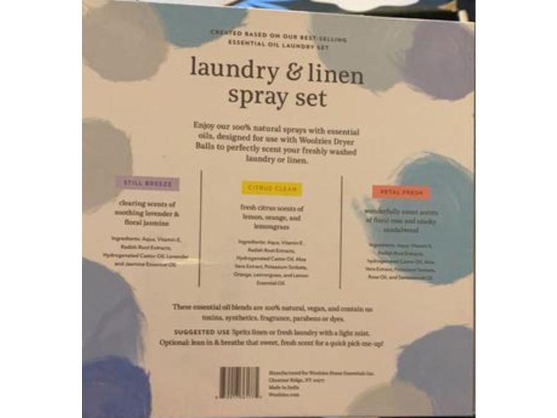 Woolzies Laundry & Liner Spray Set, Still Breeze, Citrus Clean, Petal Fresh, Pack of 3, 1.6 fl oz/50 mL