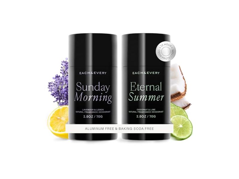 Each & Every Natural Fragrance Deodorant, Lavender & Lemon + Coconut & Lime, 2.5 oz/70 g, Pack Of 2