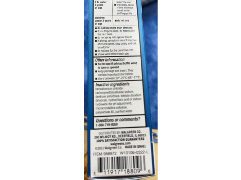 Walgreens 24 hour Allergy Nasal Spray, 0.37 fl oz/10.8 mL