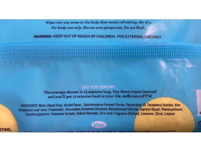 Bliss Refreshing Body Wipes, Lemon & Sage, 30 Count