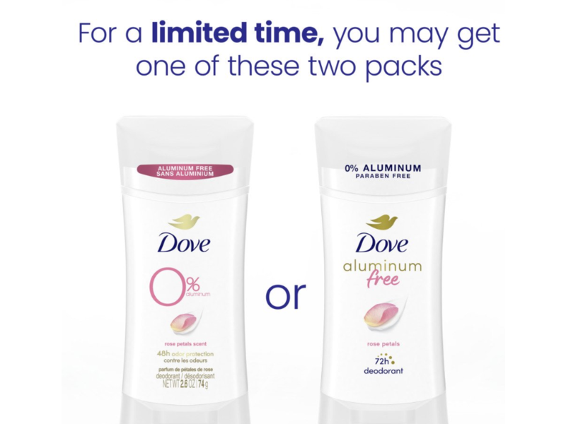 Dove Aluminum Free Deodorant, Rose Petals, 2.6 oz/74 g