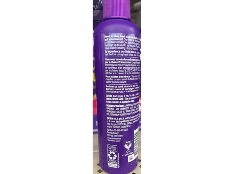 Aussie Miracle Repairer Hi Temp Heat Protectant, Aloe, 8.5 fl oz/251 mL