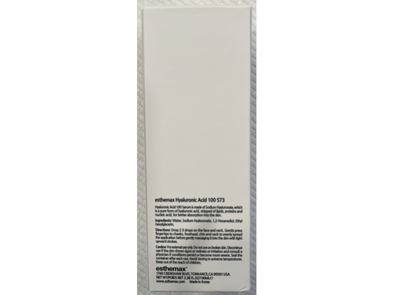 Esthemax Hyaluronic Acid 100 Serum, 3.38 fl oz/100 mL