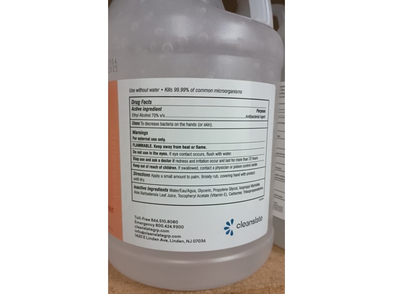 Cleanslate Beverly Alcohol Gel Hand Sanitizer, 3,785 L