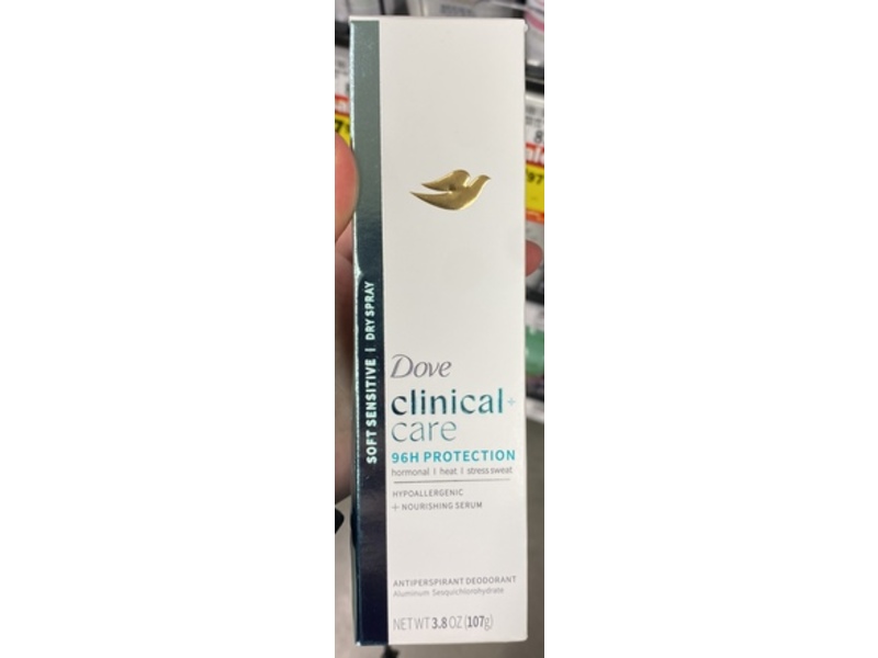 Dove Clinical Care Antiperspirant Deodorant, Soft Sensitive Dry Spray, 3.8 oz/107 g