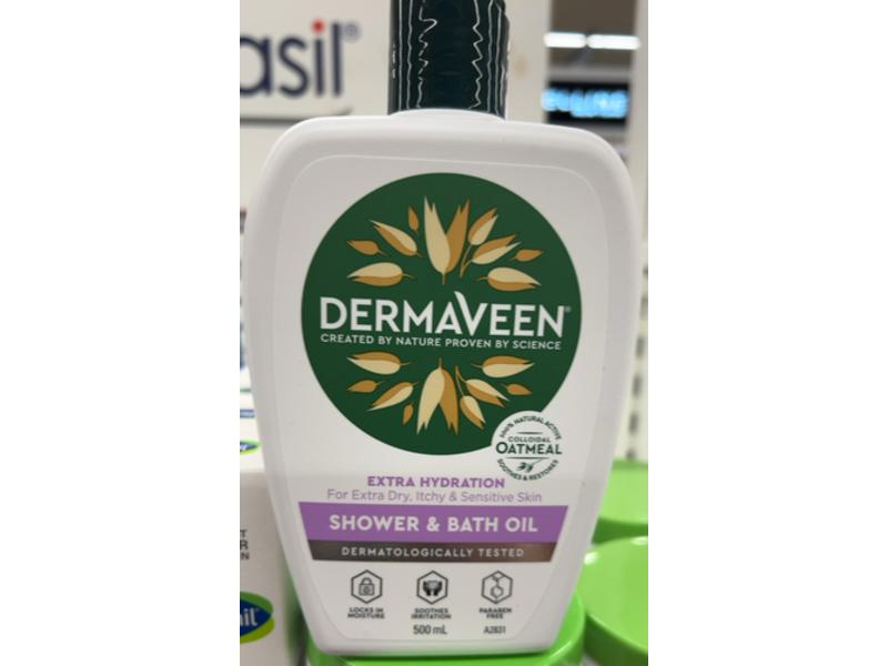 DermaVeen Extra Hydration Shower & Bath Oil, Colloidal Oatmeal, 500 mL