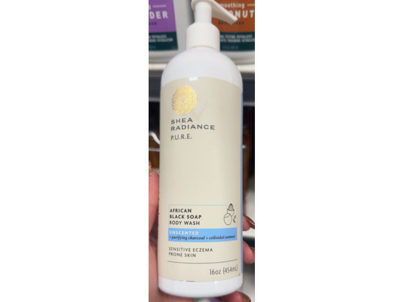 Shea Radiance P.U.R.E. African Black Soap Body Wash, Purifying Charcoal + Colloidal Oatmeal, 16 oz/454 mL