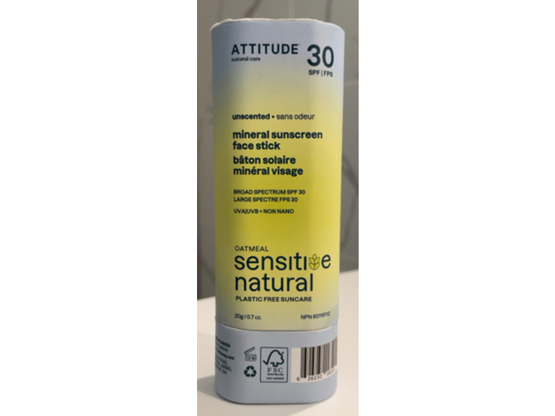 Attitude Mineral Sunscreen Face Stick, SPF 30, 0.7 oz/20 g
