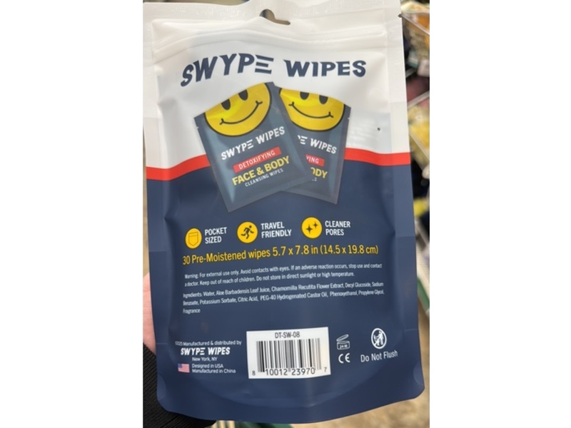 Swype Wipes Detoxifying Face & Body Cleansing Wipes, 30 Count