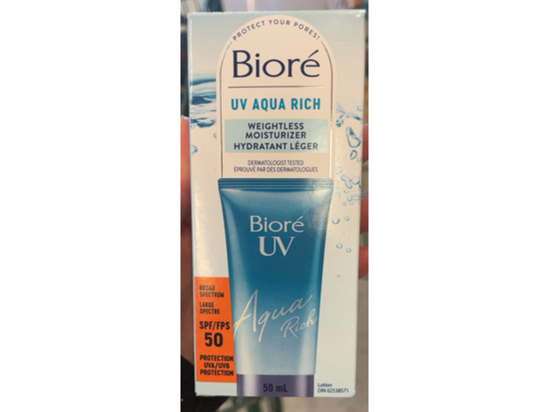 Biore UV Aqua Rich Weightless Moisturizer Lotion, SPF 50, 50 mL