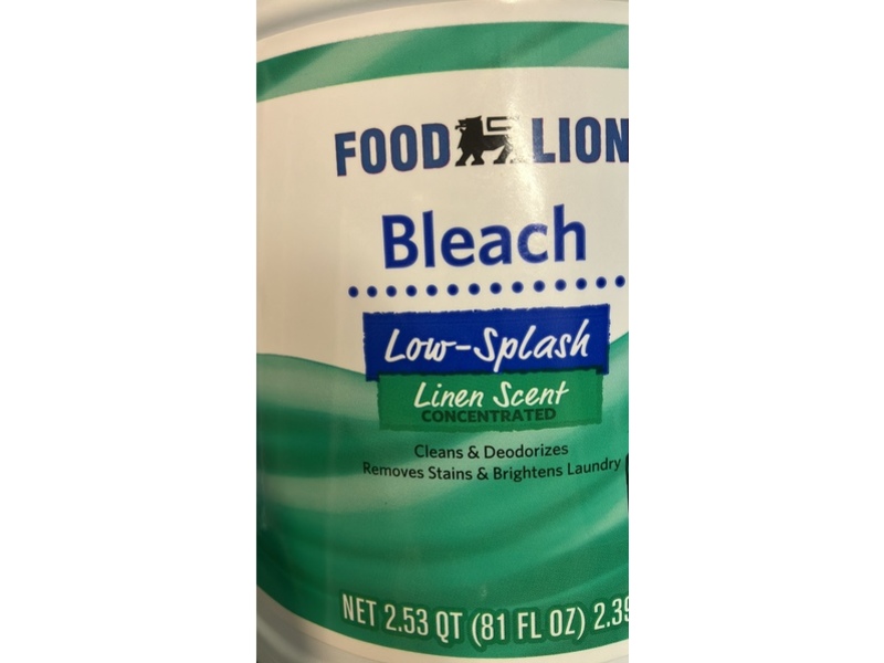 Food Lion Low-Splash Bleach, Linen, 81 fl oz/2.39 L