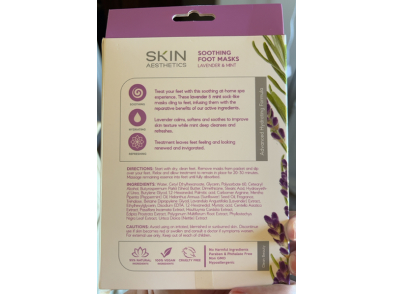 Skin Aesthetics Soothing Foot Mask, Lavender & Mint, 2.54 oz/72 g, 3Pairs