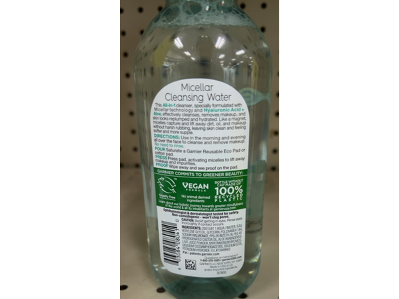 Garnier Skin Active Micellar Cleansing Water, Hyaluronic Acid + Aloe, 13.5 fl oz/400 mL