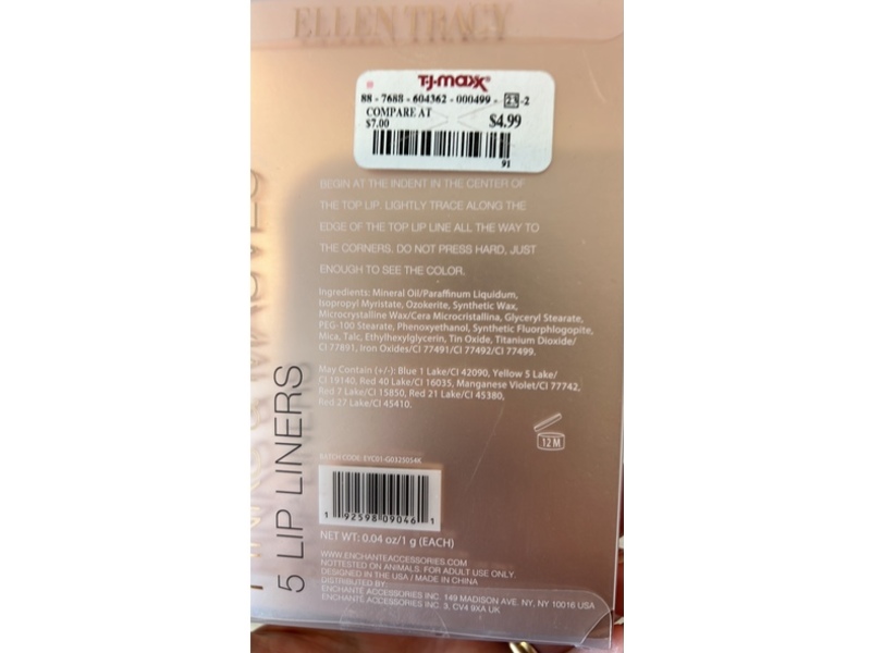 Ellen Tracy Lip Liners, Pinks & Mauves, 0.04 fl oz/1 g, Pack Of 5