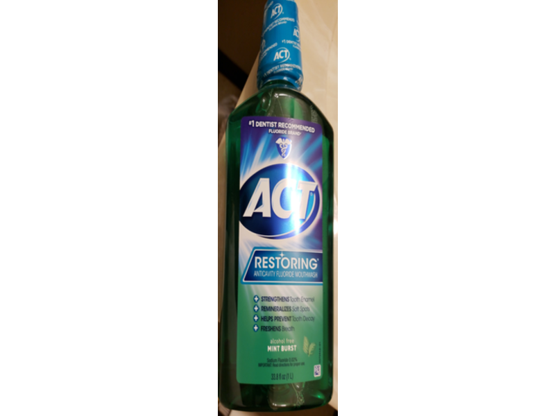 Act Restoring Anticavity Fluoride Mouthwash, Mint Burst, 33.8 fl oz/1 L