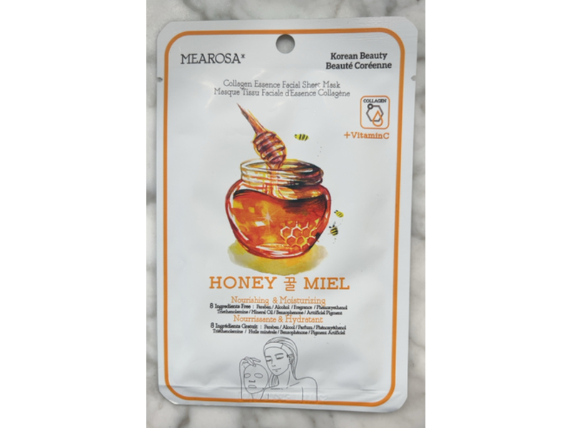 Mearosa Collagen Essence Facial Sheet Mask, Honey Miel + Vitamin C, 1 Count