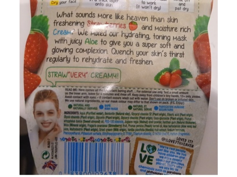 7th Heaven Moisturizing & Tanning Hydrating Mask, Strawberry Cream, 0.5 fl oz/15 mL