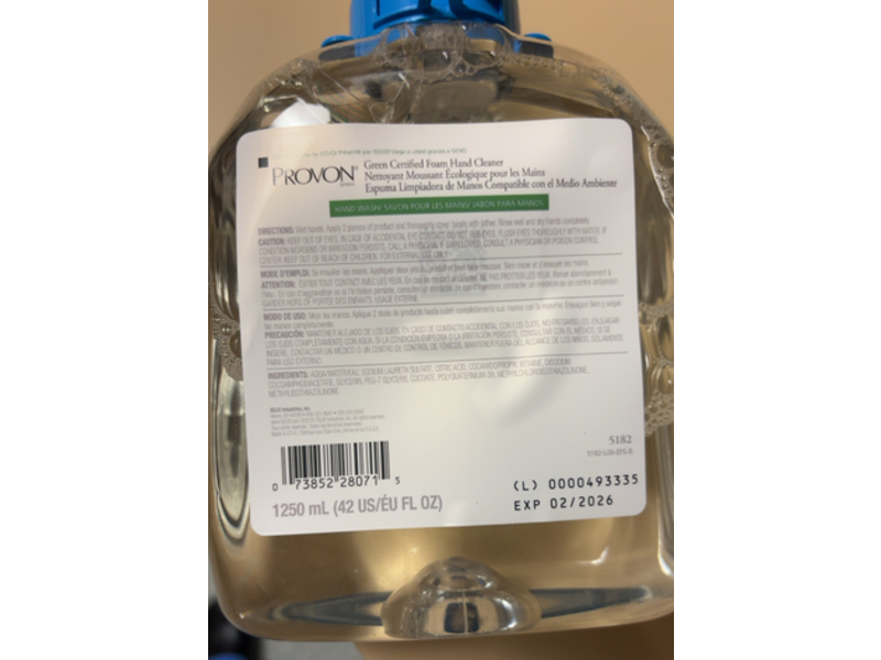 Provon Green Certified Foam Hand Cleaner, 42 fl oz/1250 mL, Pack Of 4