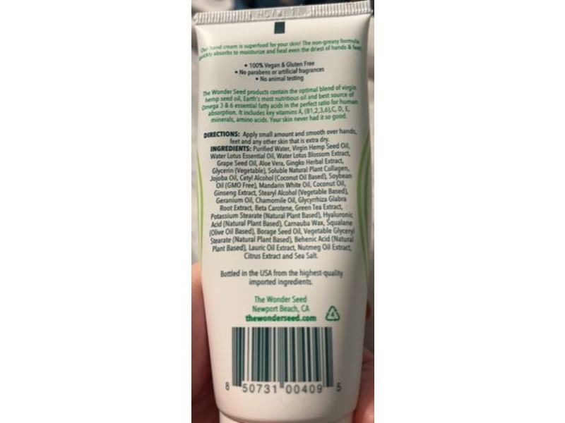 The Wonder Seed Nurturing Hemp Hand Cream, Water Lotus, 2.4 fl oz/71 mL
