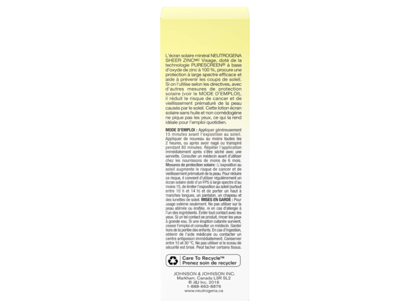 Neutrogena Sheer Zinc Face Sunscreen Lotion, SPF+FPS 50, 59 mL