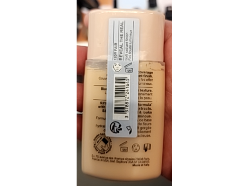 Sephora Reveal The Real Soft Radiant Skin Tint, 120Y Fair, 1.01 fl oz/30 mL