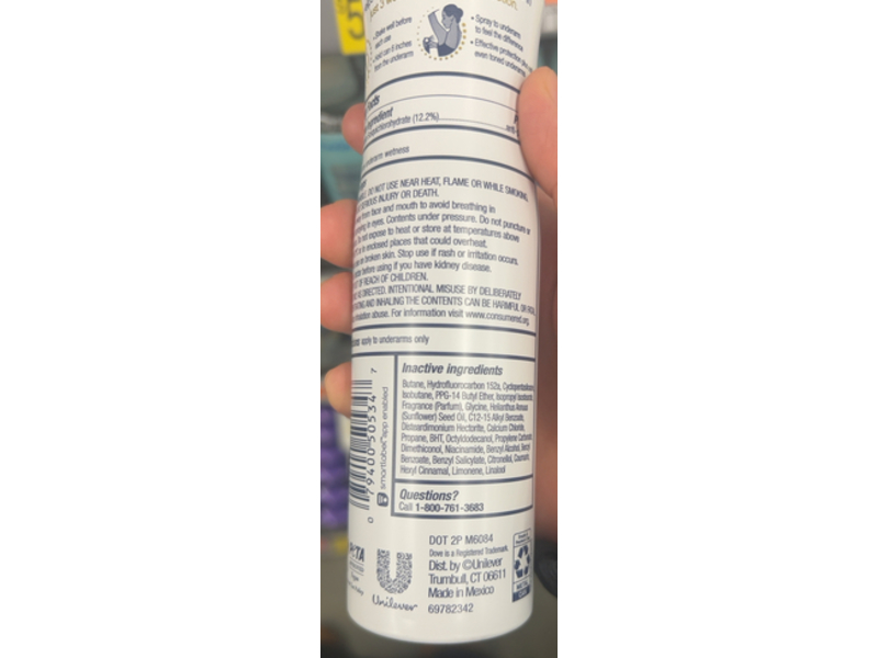 Dove Even Tone + Niacinamide Dry Spray, Shea Butter & Vanilla, 3.8 oz/107 g