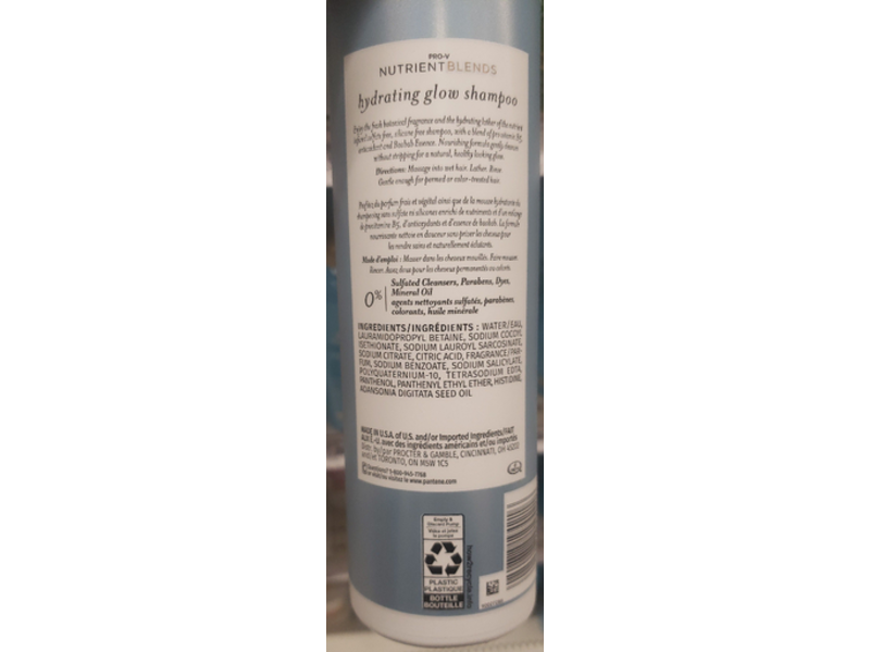 Pantene Hydrating Glow Shampoo, Baobab Essence, 14.9 fl oz/440 mL