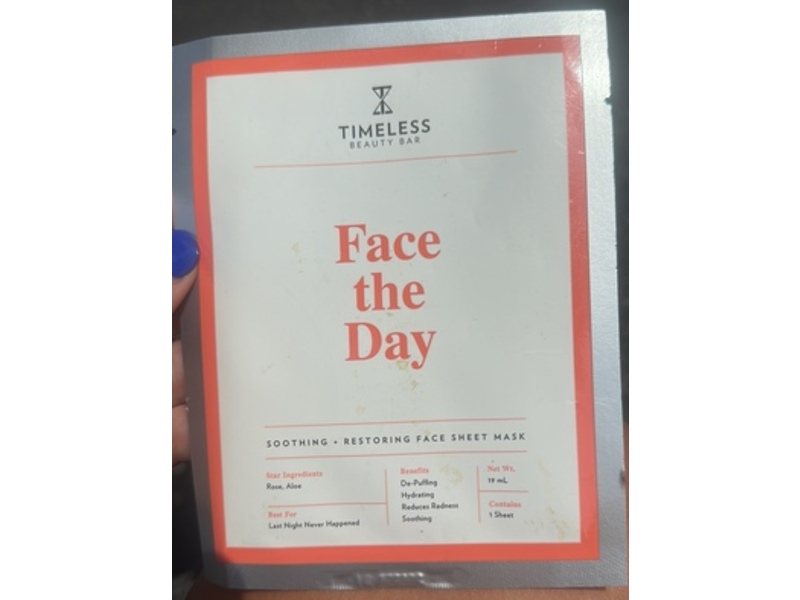 Timeless Beauty Bar Soothing & Restoring Face Sheet Mask, Face The Day, 19 mL