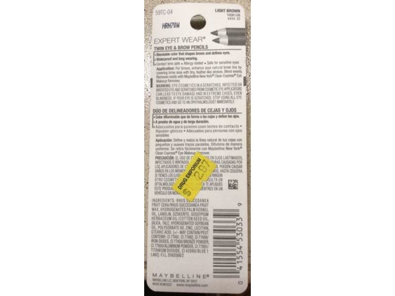 Maybelline Expert Wear Twin Eye And brow Wood Pencil, 104 Light Brown, 0.06 oz, 2 Count, Pack Of 1