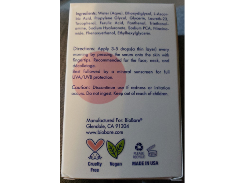 Biobare Vitamin C, B, E & Ferulic Serum, 1 fl oz/30 mL