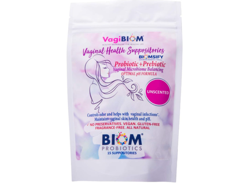 VagiBiom Probiotic + Prebiotic Vaginal Microbiome Balancing Suppositories, Unscented, 15 Count