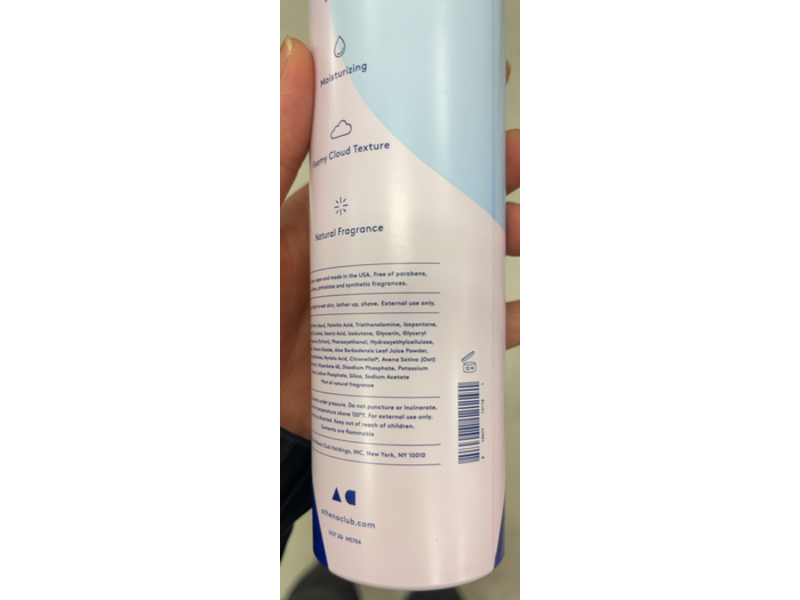 Athena Club Cloud Shave Foam, Aloe & Oat Extract, 6.7 oz/189 g