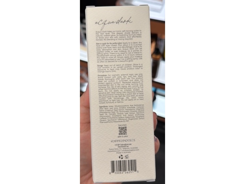 Dolce Glow Acqua Dark Hydrating Self-Tanning Face Mist, 3.4 fl oz/100 mL