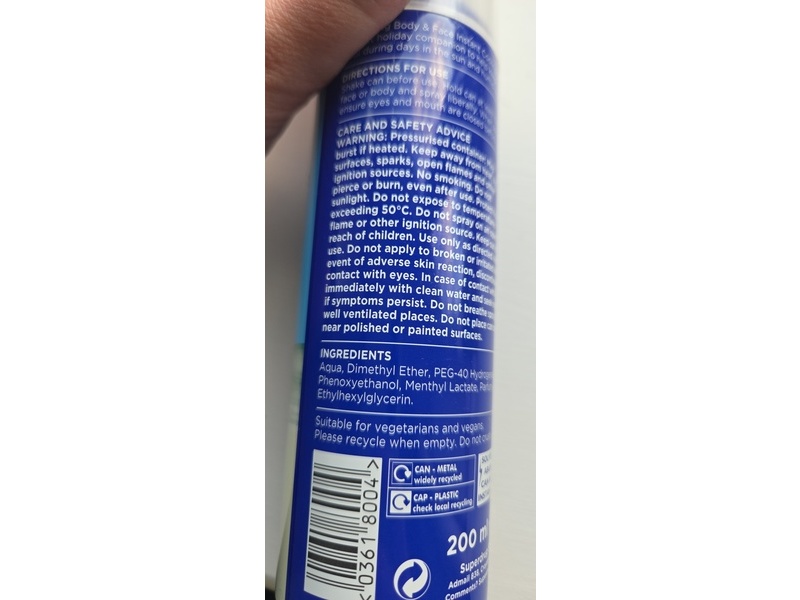Superdrug Body & Face Instant Cooling Spray, 200 mL
