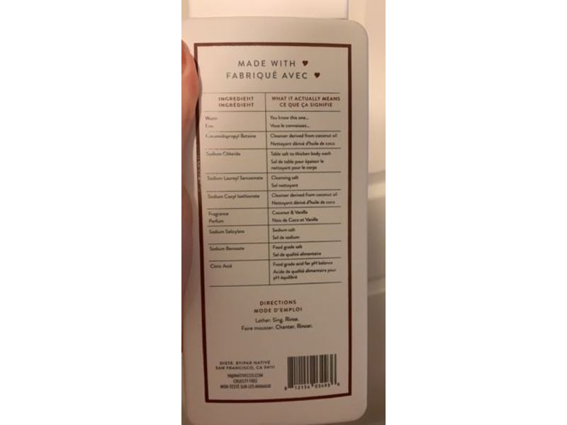 Native Body Wash, Coconut + Vanilla, 18 fl oz/532 mL