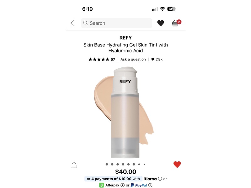 Refy Skin Base Hydrating Gel Skin Tint, 140N, Hyaluronic Acid, 1 oz/30 mL