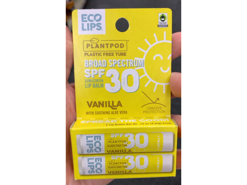 Eco Lips Sunscreen Lip Blam, SPF 30, Vanilla & Smoothing Aloe Vera, 0.15 oz/4.25 g, Pack Of 2