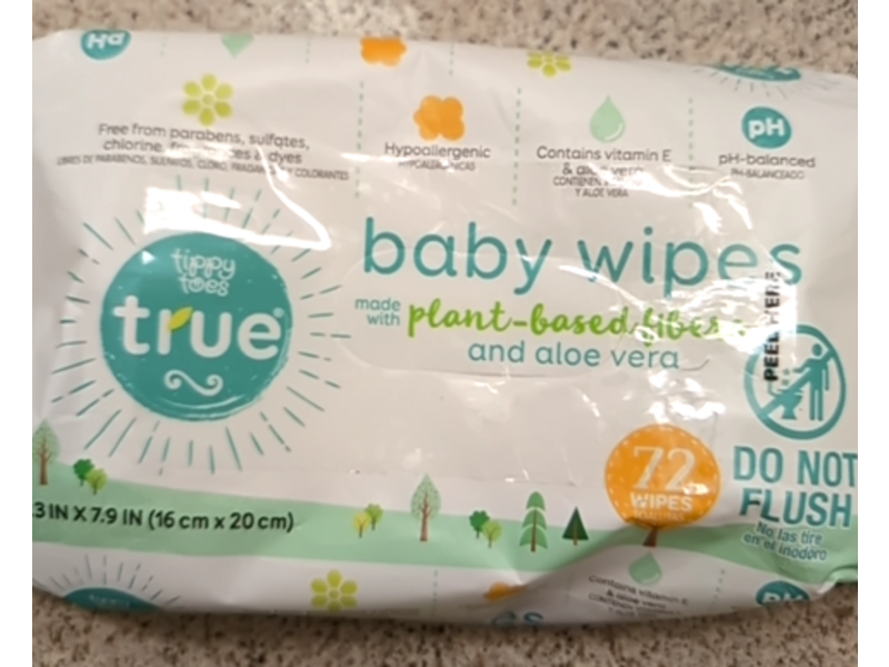 Tippy Toes True Baby Wipes, 72 Count