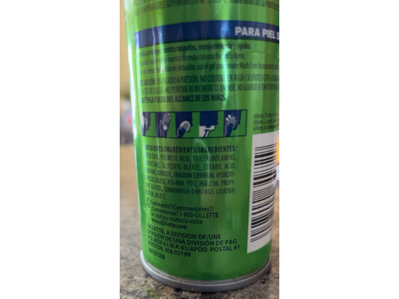 Gillette Mach 3 Shave Gel, Sensitive Skin, Triple Protection, 7 oz/198 g