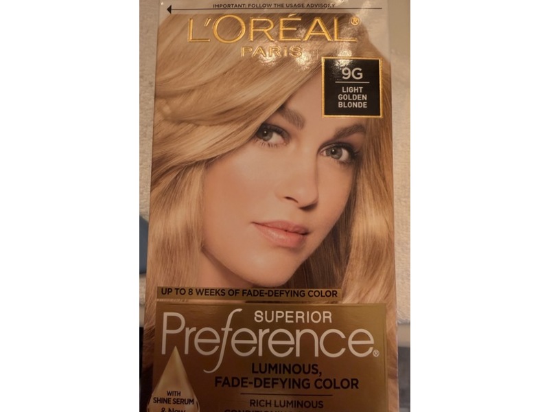 L’Oreal Superior Preference Luminous Fade Defying Color, 9G Light Golden Blonde, 1 Appication