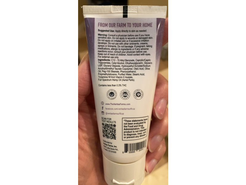 Veritas Farms Sports Cream, Hemp Oil, 2 oz/57 g