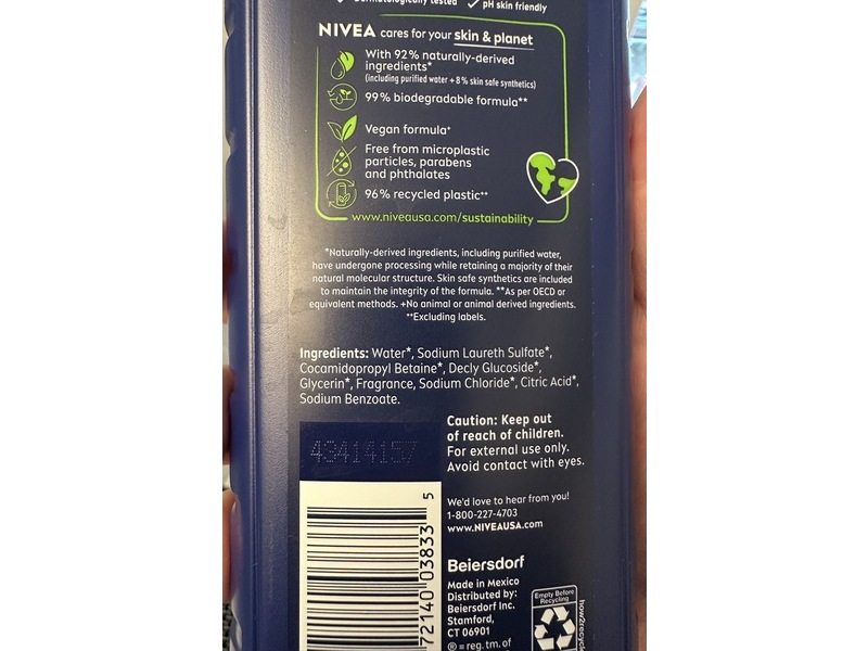 Nivea Men 3 In 1 Relax Body Wash, Lavender+Sandalwood Scent, 16.9 fl oz/500 mL