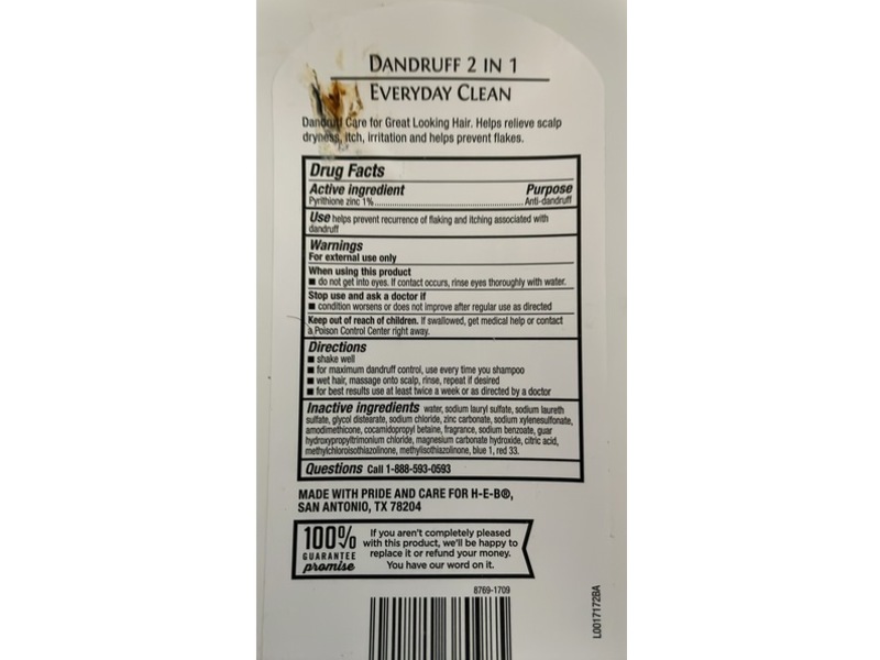 H-E-B Dandruff 2 In 1 Shampoo + Conditioner, 33.8 fl oz/1 L