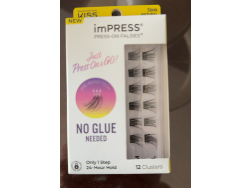 Kiss imPress Press-On Falsies Just Press On & Go Clusters, Sleek Natural, 12 Count