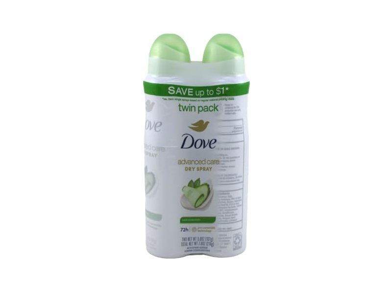 Dove Advanced Care Dry Spray Antiperspirant Deodorant Twin Pack, Cool Essentials, 3.8 oz/107 g